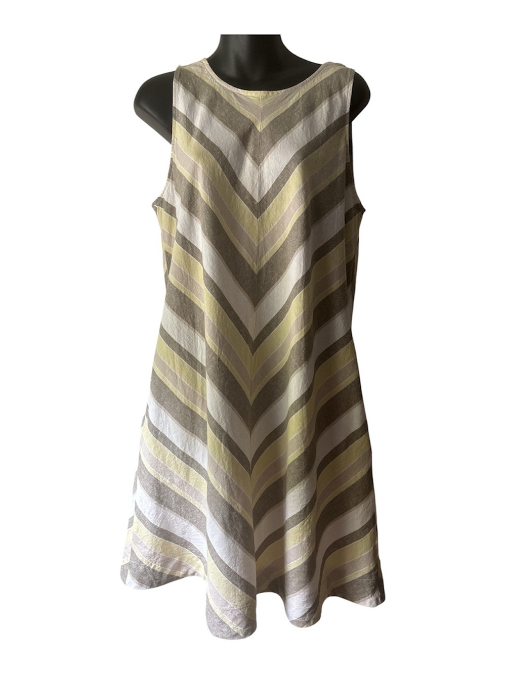J. Jill Sleeveless Chevron Linen Blend Dress in Yellow & Gray Size M.